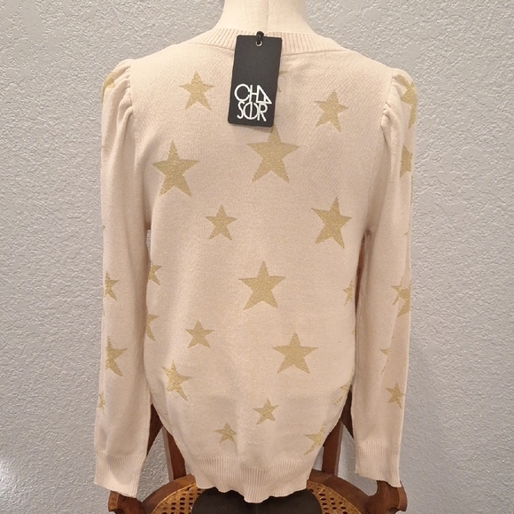 Cream and Tan Crew Neck Sweater with Star Pattern - Picture 5 of 9